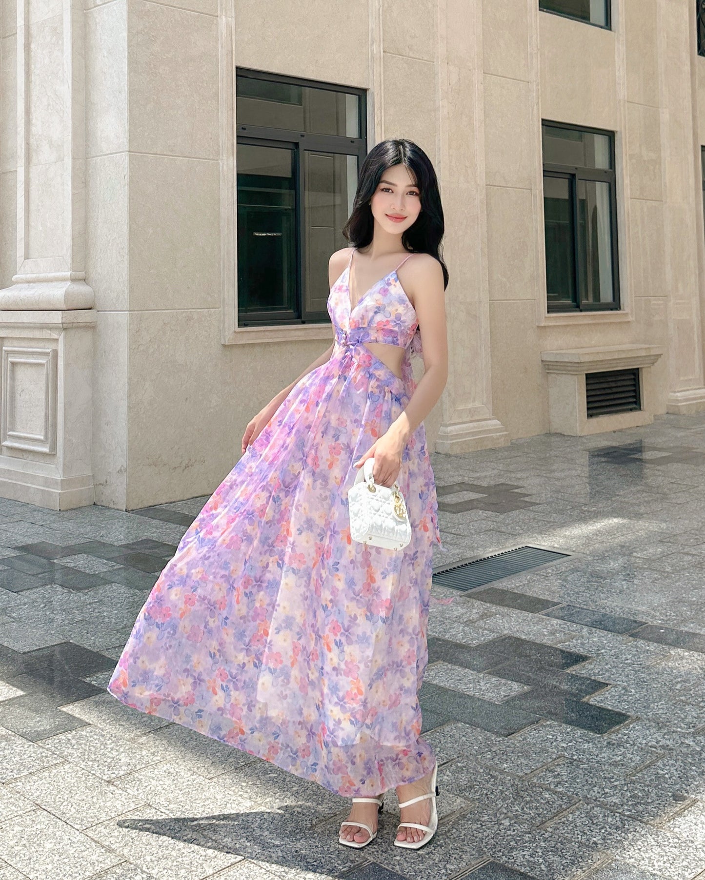 Myss Dress - Lightweight And Gentle, Waist Cut-Out With A Feminine And Delicate Layered Floral Pattern