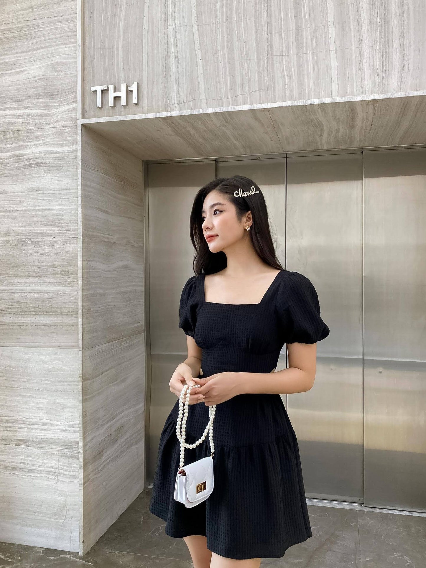 Teppmy Dress - Bell Sleeves, Cut-Out Waist, And Flared Korean-Style Design