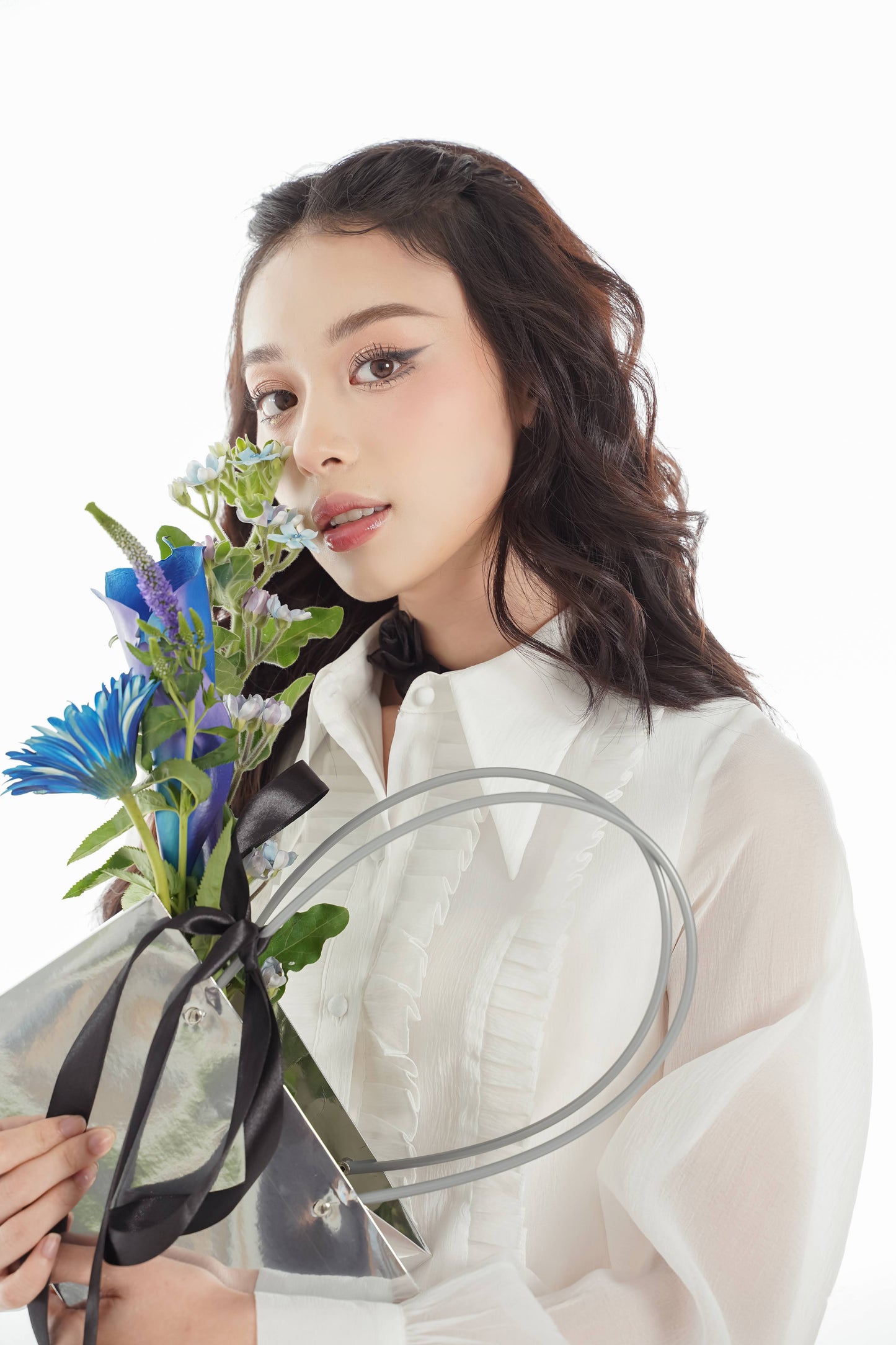 Hazen Dress - Mini Dress With Long Puffed Sleeves, Shirt Collar, Unique Design