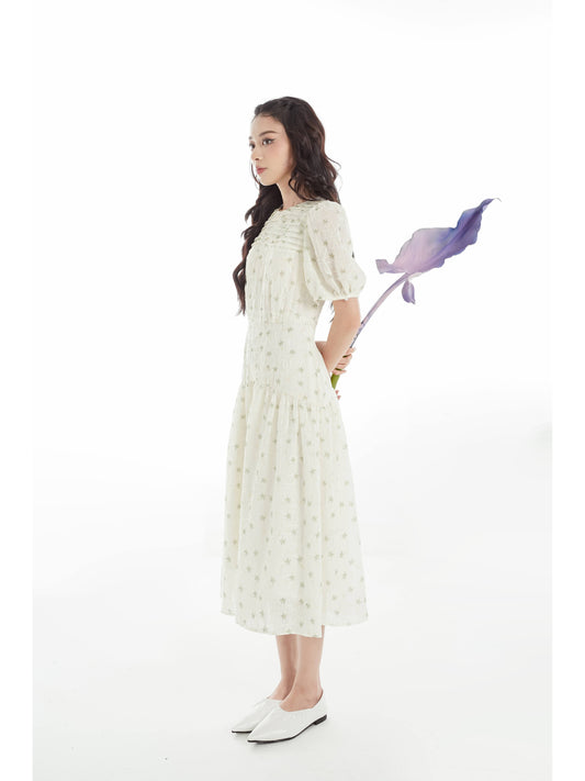 Kangmy Dress - Midi Dress With Round Neckline, Flared Sleeves, And Waist Cinching