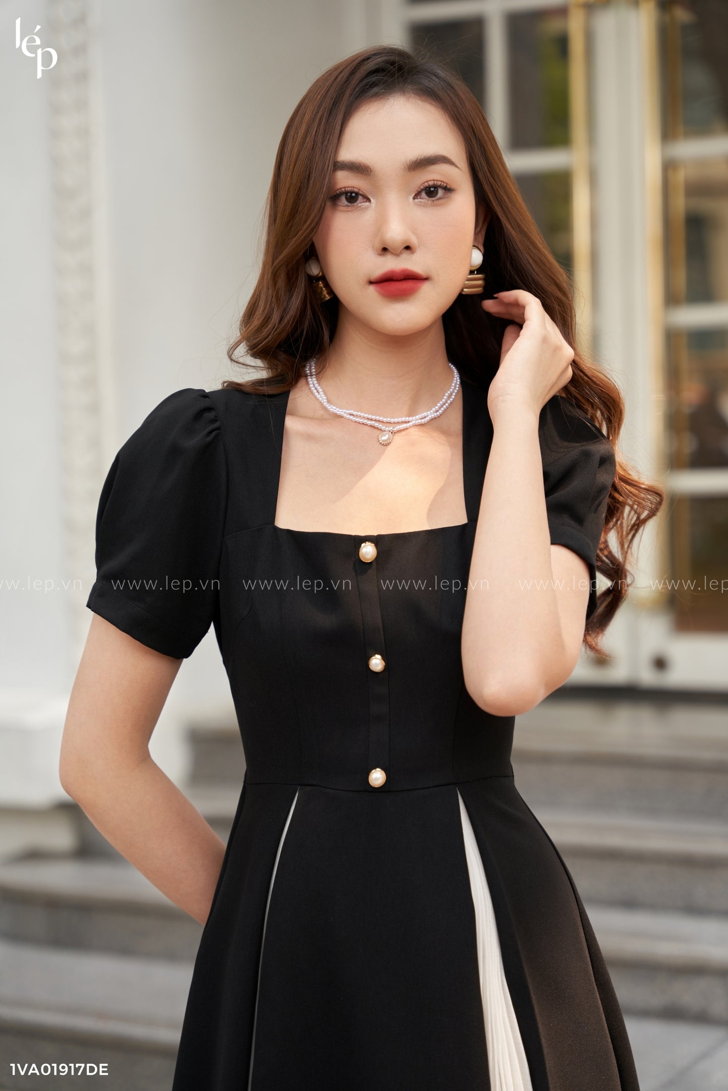 Pleated Square Neck Dress