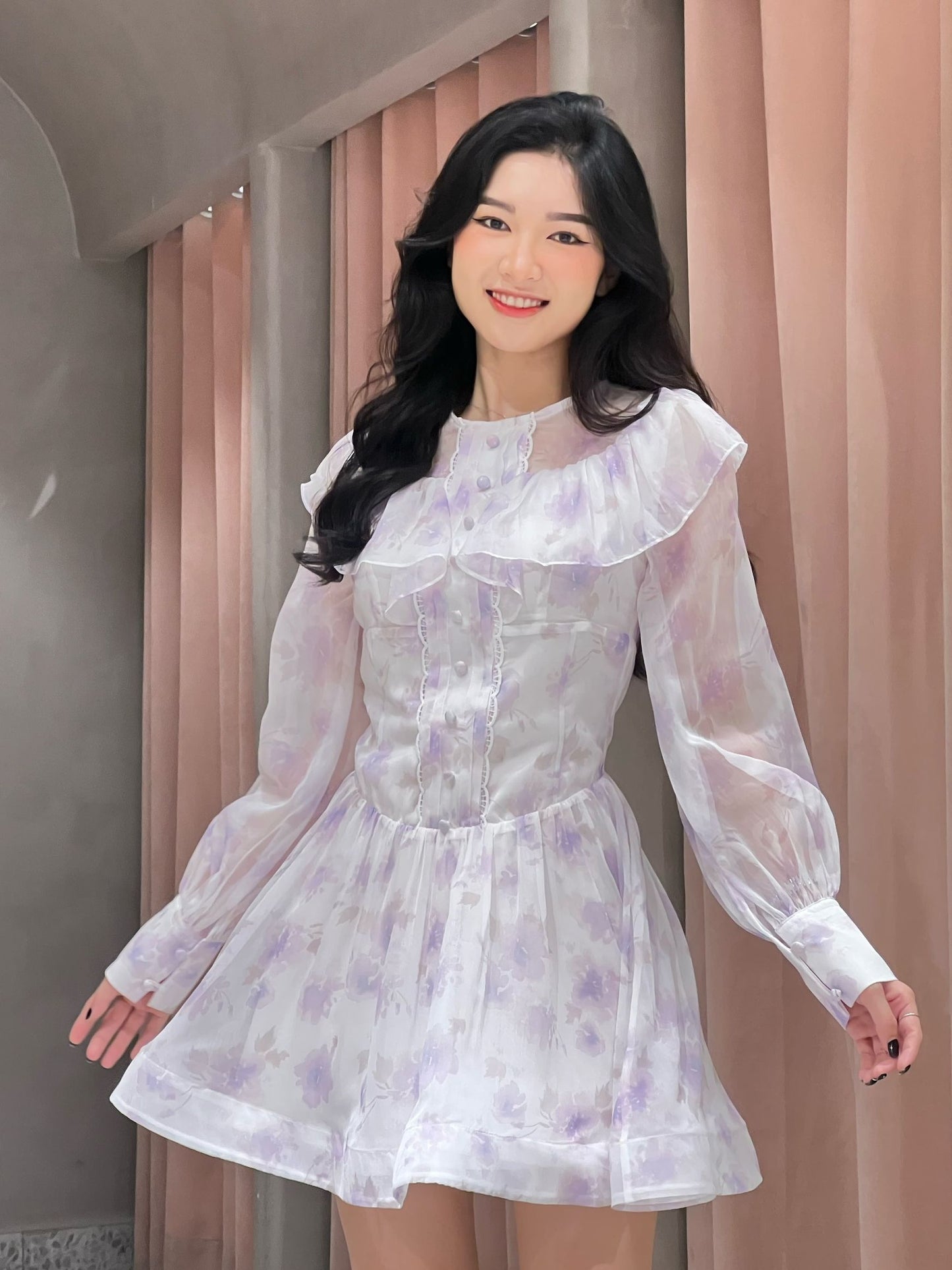 Koky Dress - Round Neckline, Long Sleeves, Layered Ruffled Chest Exudes A Gentle And Feminine Charm