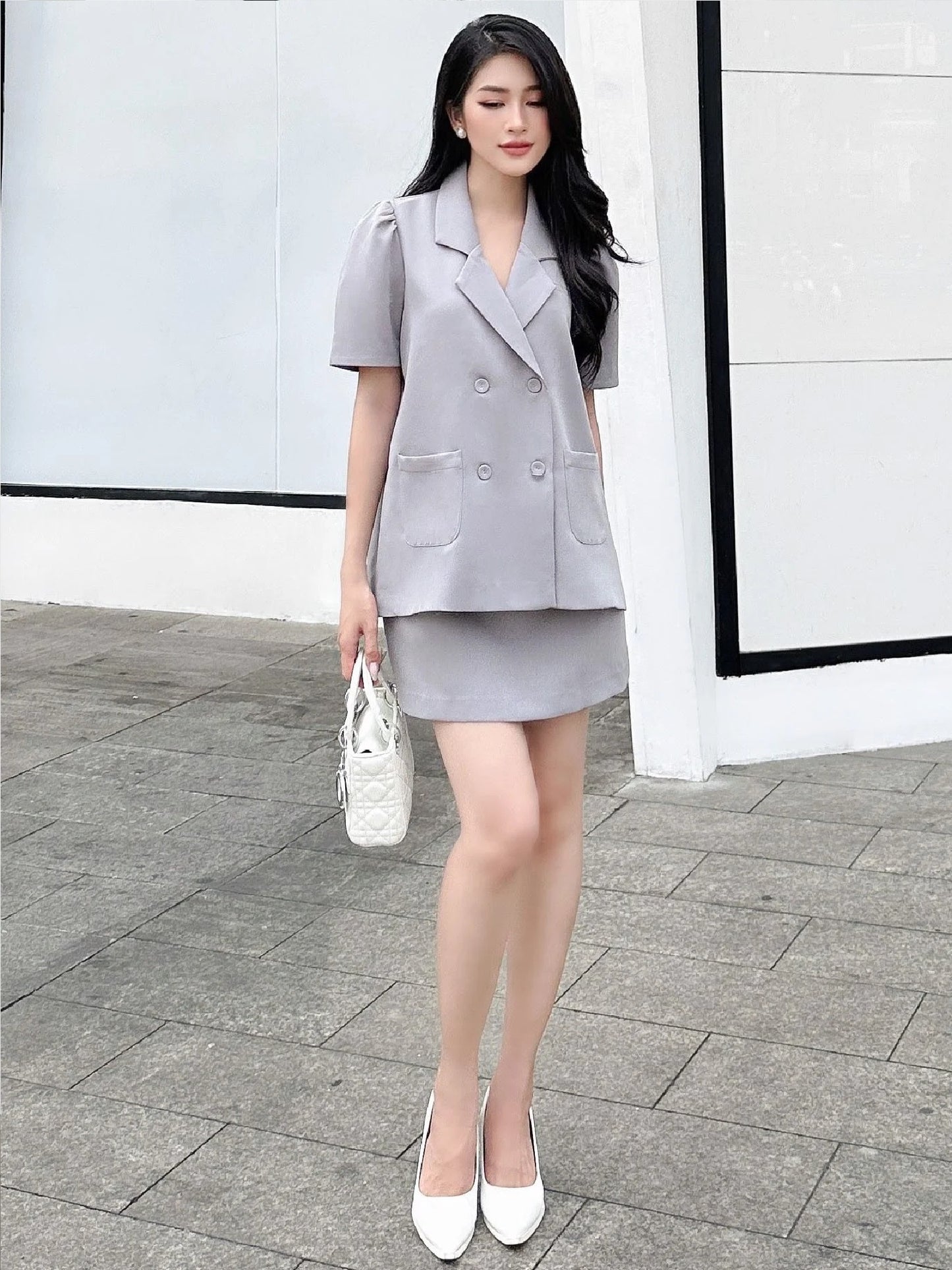 Bae Vest - Short-Sleeved Women's Blazer, Basic, Youthful, Dynamic Office Outfit - Dat'choice | A Designer V-Fashion Store