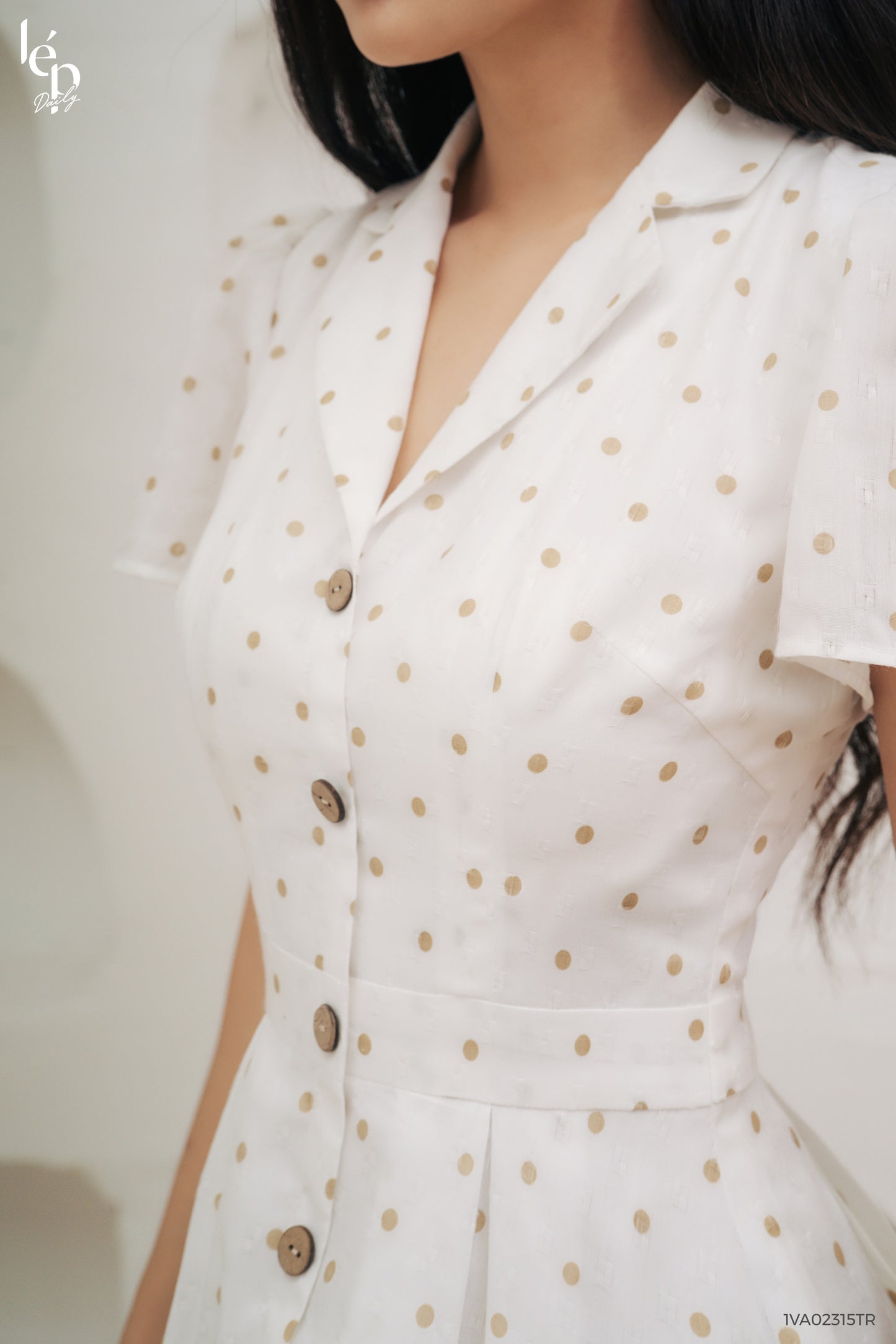 White Polka Dot With Collar Midi Dress