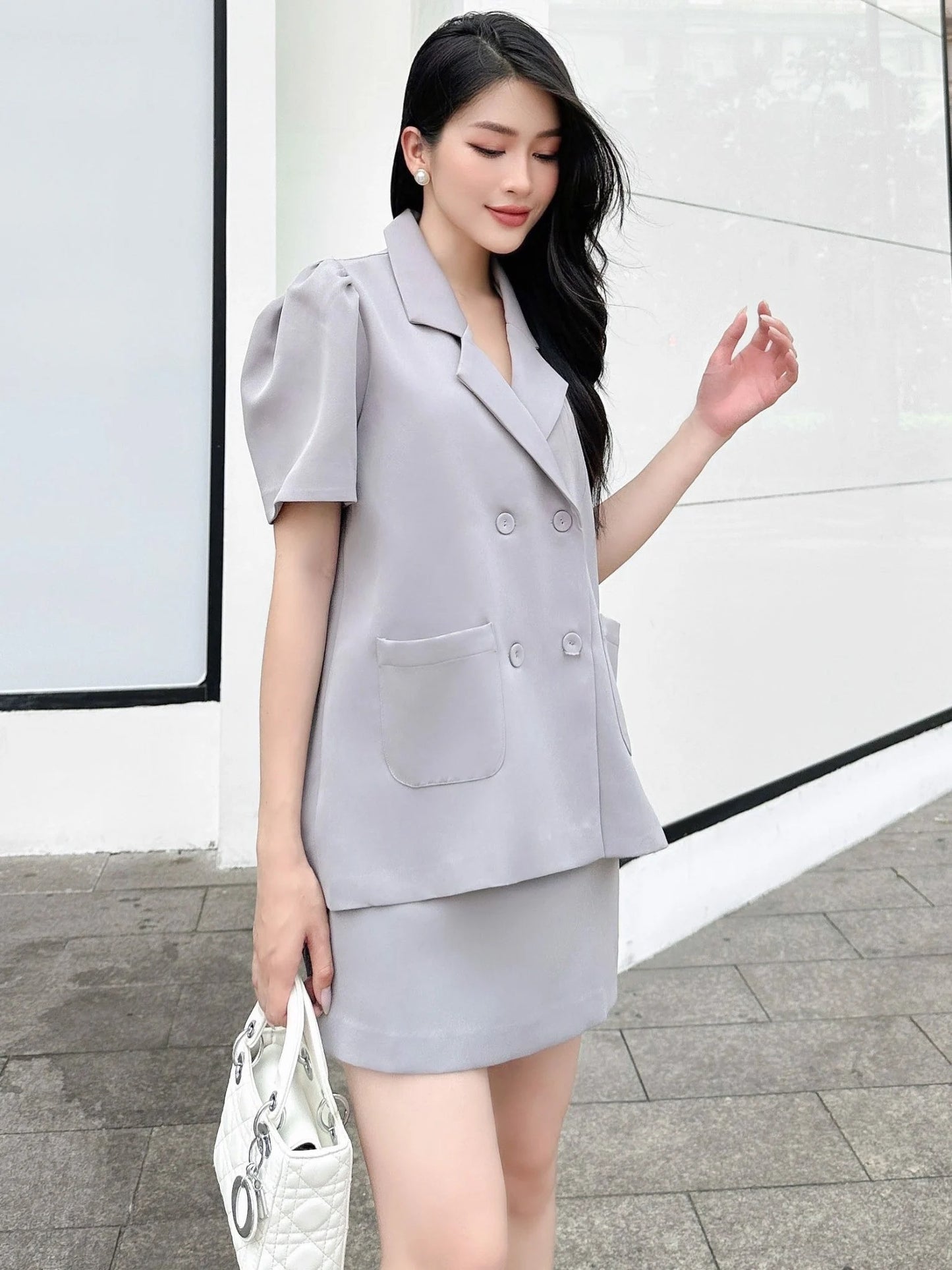 Bae Vest - Short-Sleeved Women's Blazer, Basic, Youthful, Dynamic Office Outfit - Dat'choice | A Designer V-Fashion Store