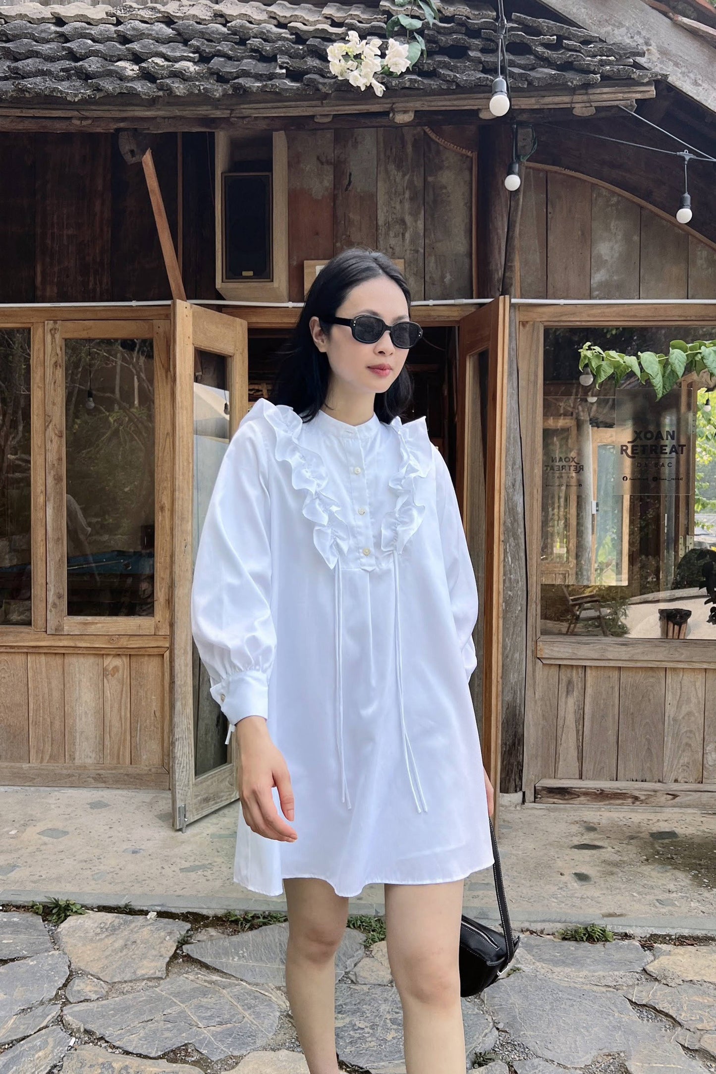 Oggy Dress - Loose Fit, Flowing Silhouette, Long Sleeves, and Ruffled Collar