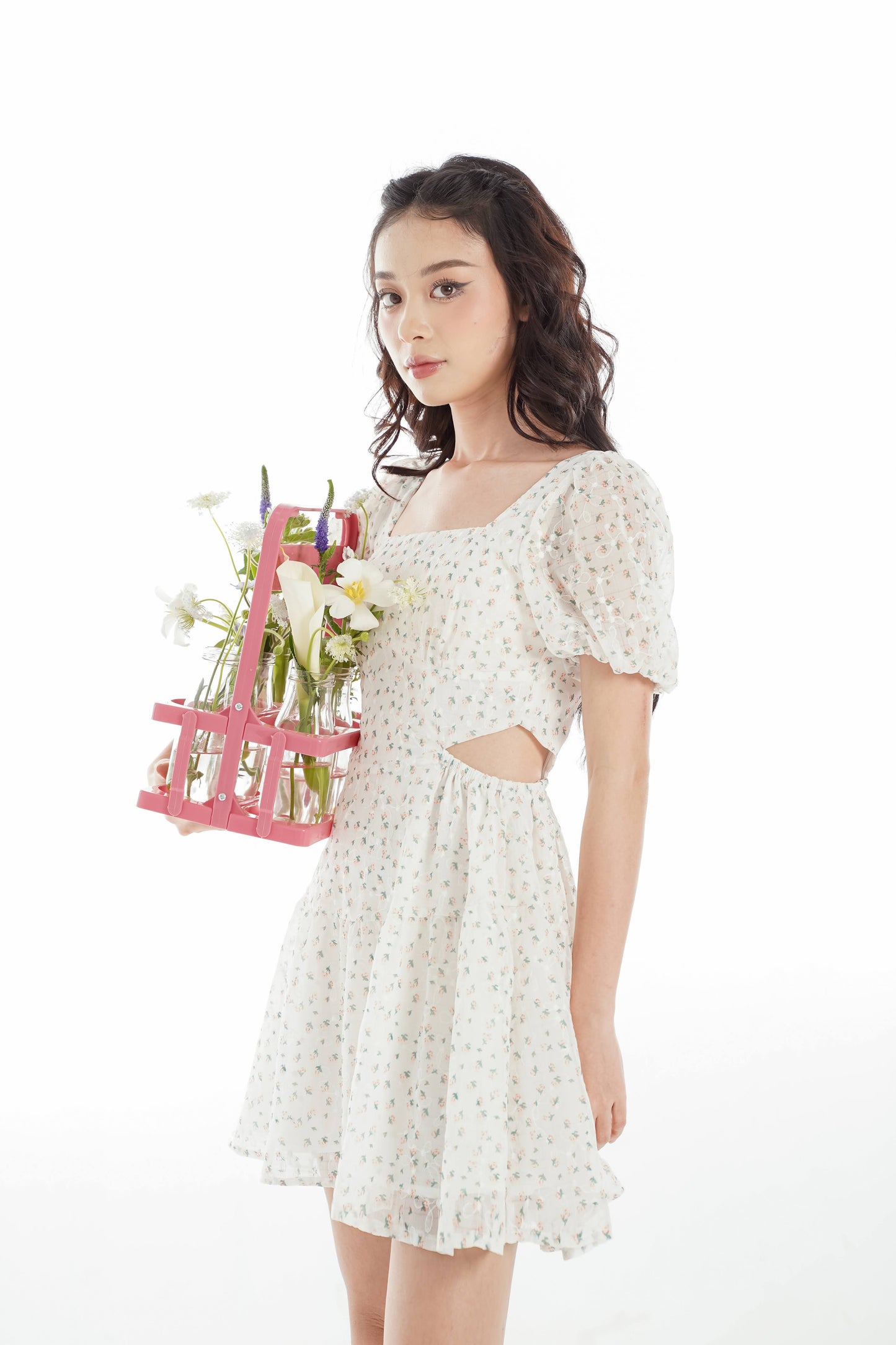 Teppmy Dress - Bell Sleeves, Cut-Out Waist, And Flared Korean-Style Design