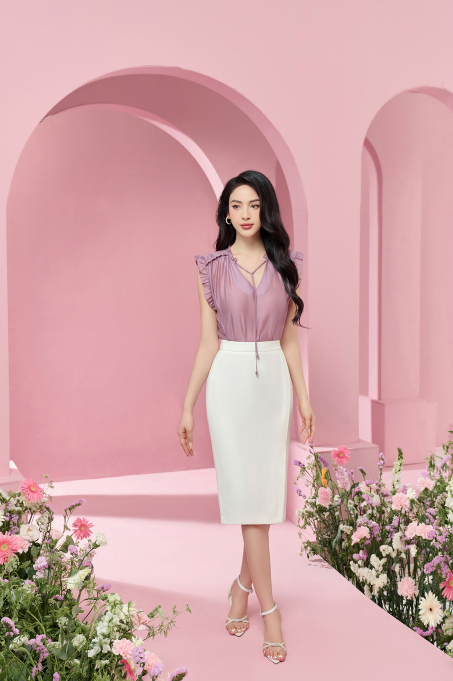 Formal Skirt - Midi Skirt With Wrapped Crossover Design