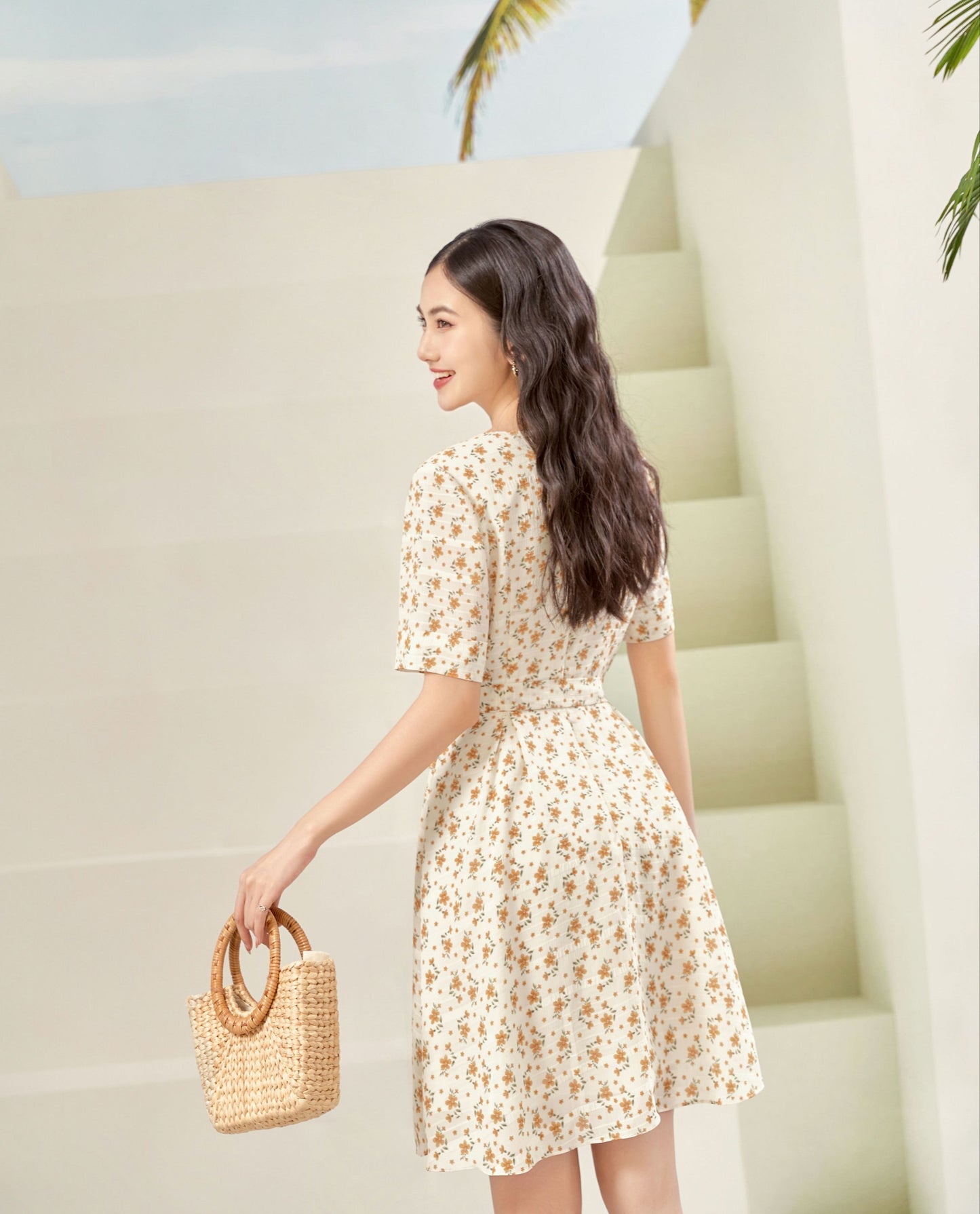 White Floral V-neck Mini Dress