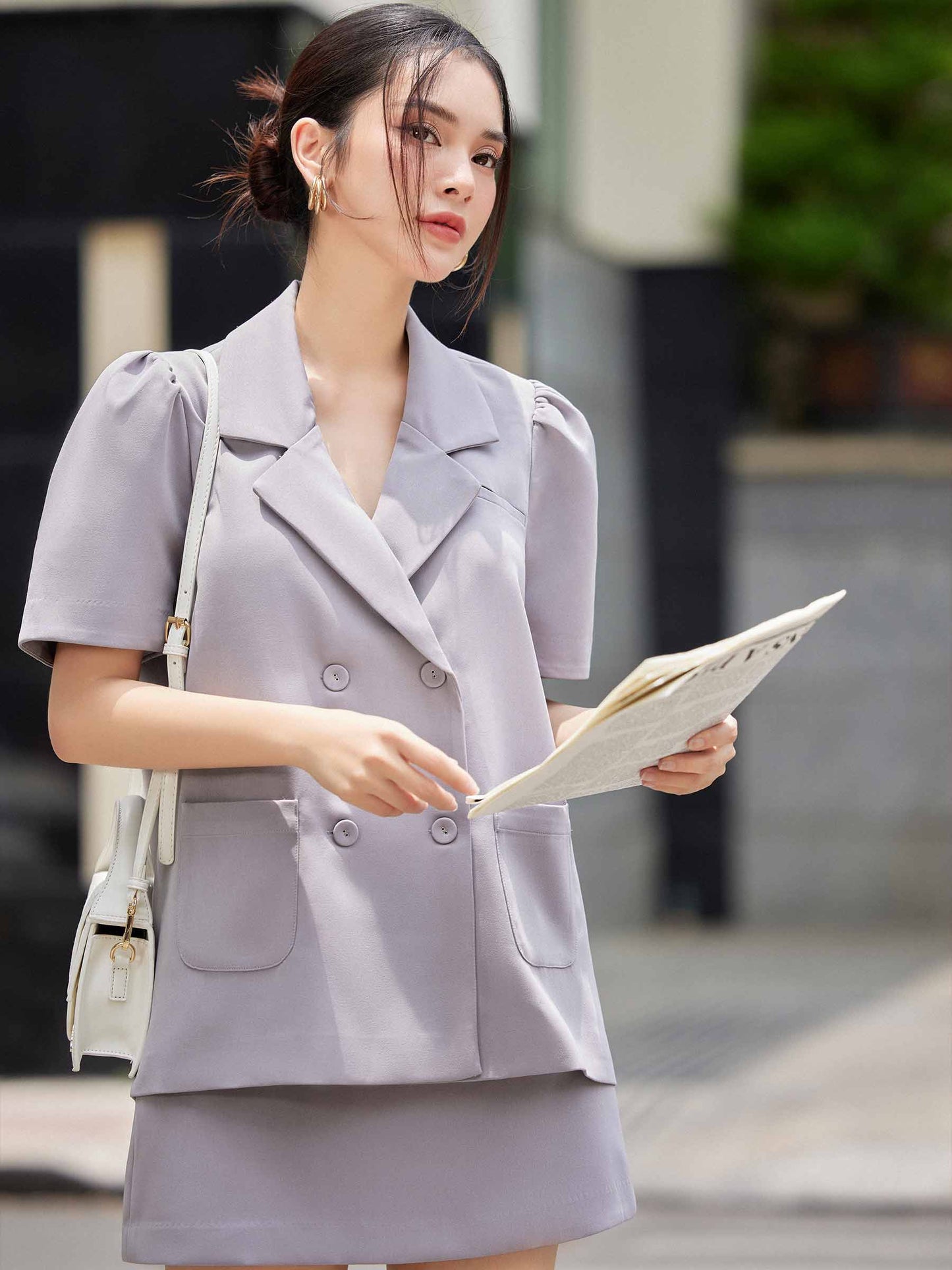 Bae Vest - Short-Sleeved Women's Blazer, Basic, Youthful, Dynamic Office Outfit - Dat'choice | A Designer V-Fashion Store