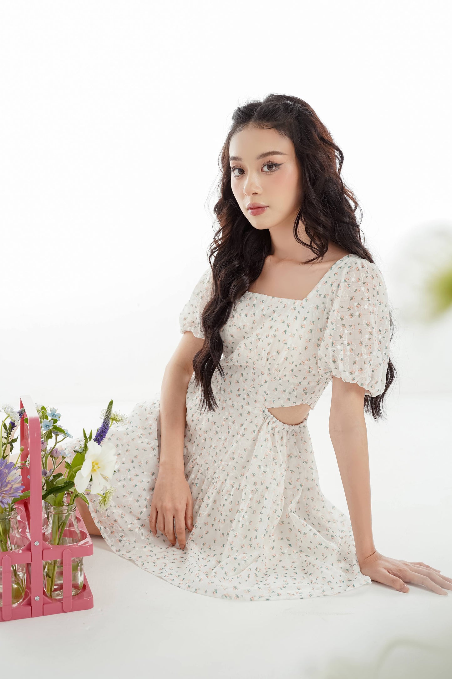 Teppmy Dress - Bell Sleeves, Cut-Out Waist, And Flared Korean-Style Design