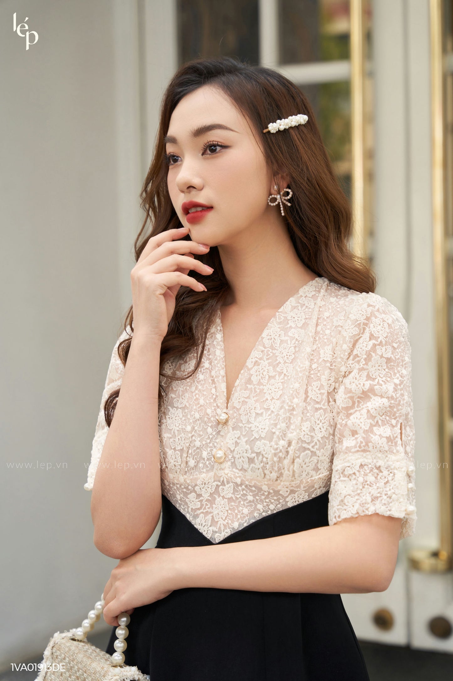 White Lace And Black Midi Dress