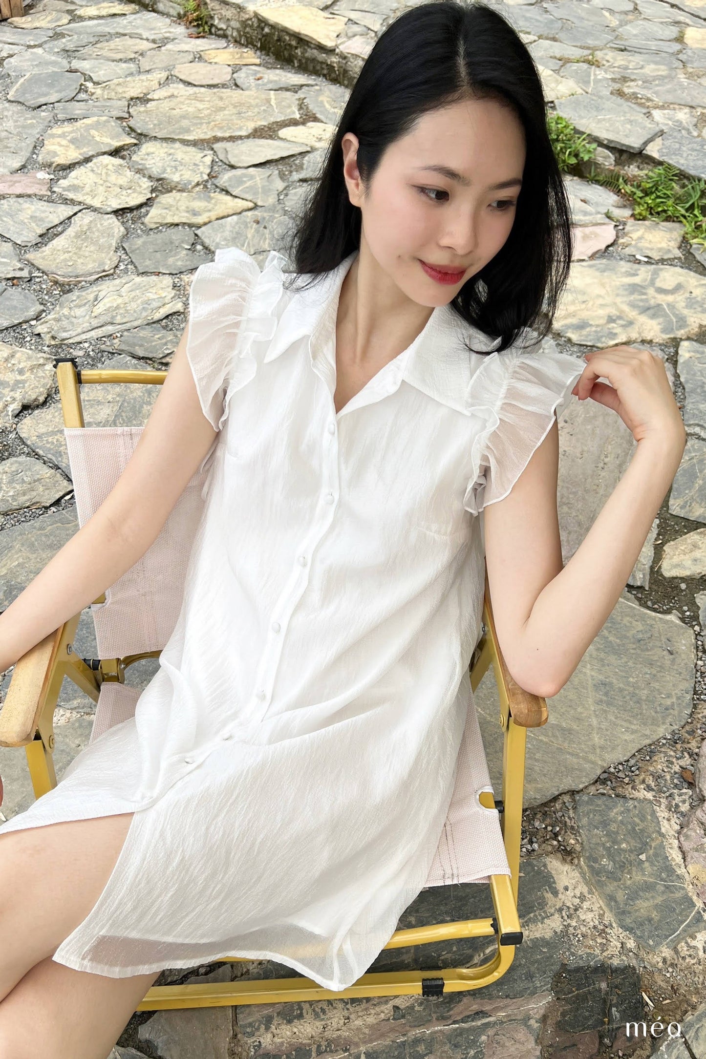 Páramo Dress - A-Line Dress With a Shirt Collar, Flutter Sleeves, Button Accents