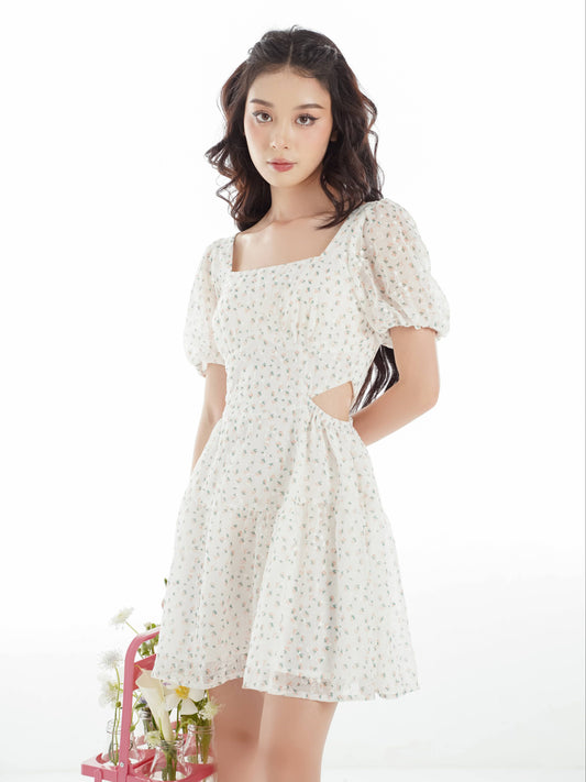 Teppmy Dress - Bell Sleeves, Cut-Out Waist, And Flared Korean-Style Design