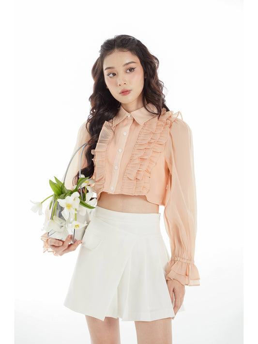 Lyna Shirt - Crop Top With Long Sleeves And A Unique Collar Design