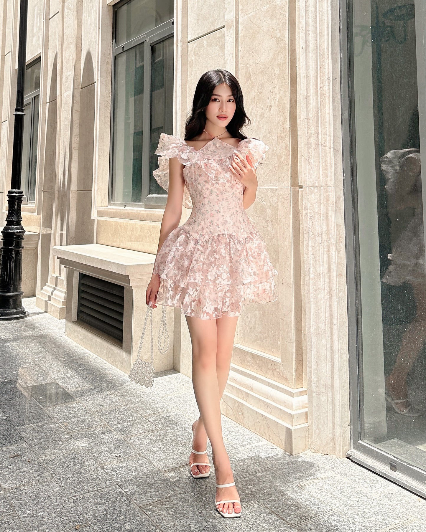 Soza Dress - Off-Shoulder Design, Flared Silhouette, Ruffled Bodice, And Layered Floral Pattern For A Luxurious And Elegant Look