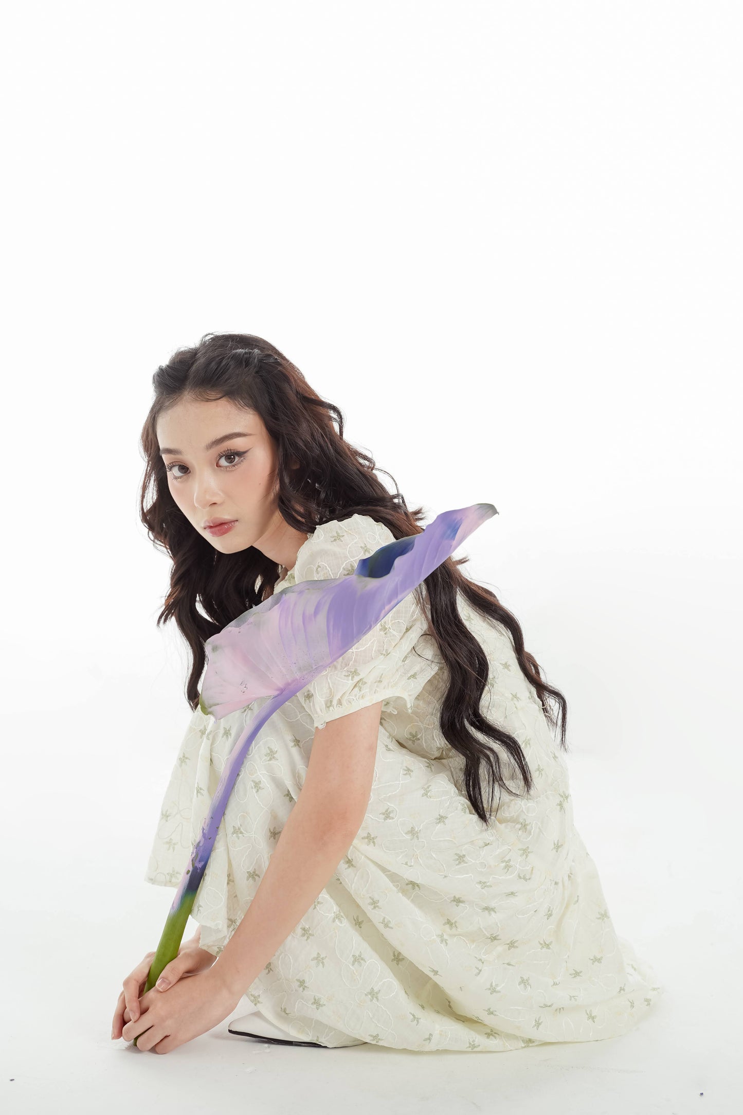 Kangmy Dress - Midi Dress With Round Neckline, Flared Sleeves, And Waist Cinching