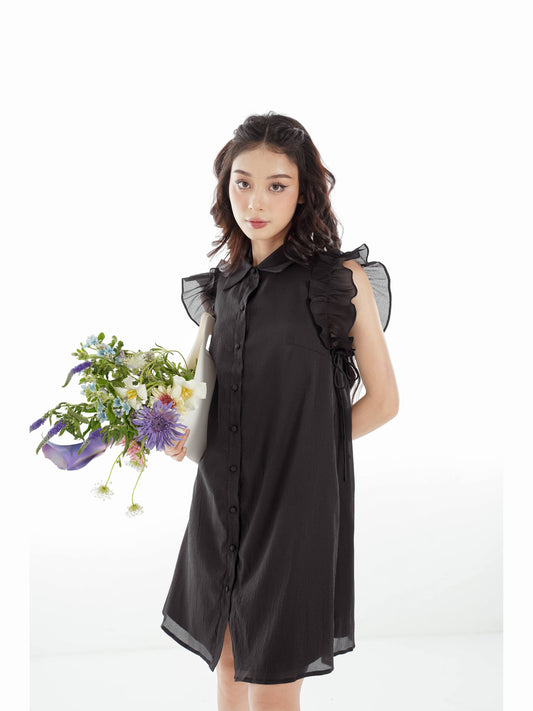 Páramo Dress - A-Line Dress With a Shirt Collar, Flutter Sleeves, Button Accents