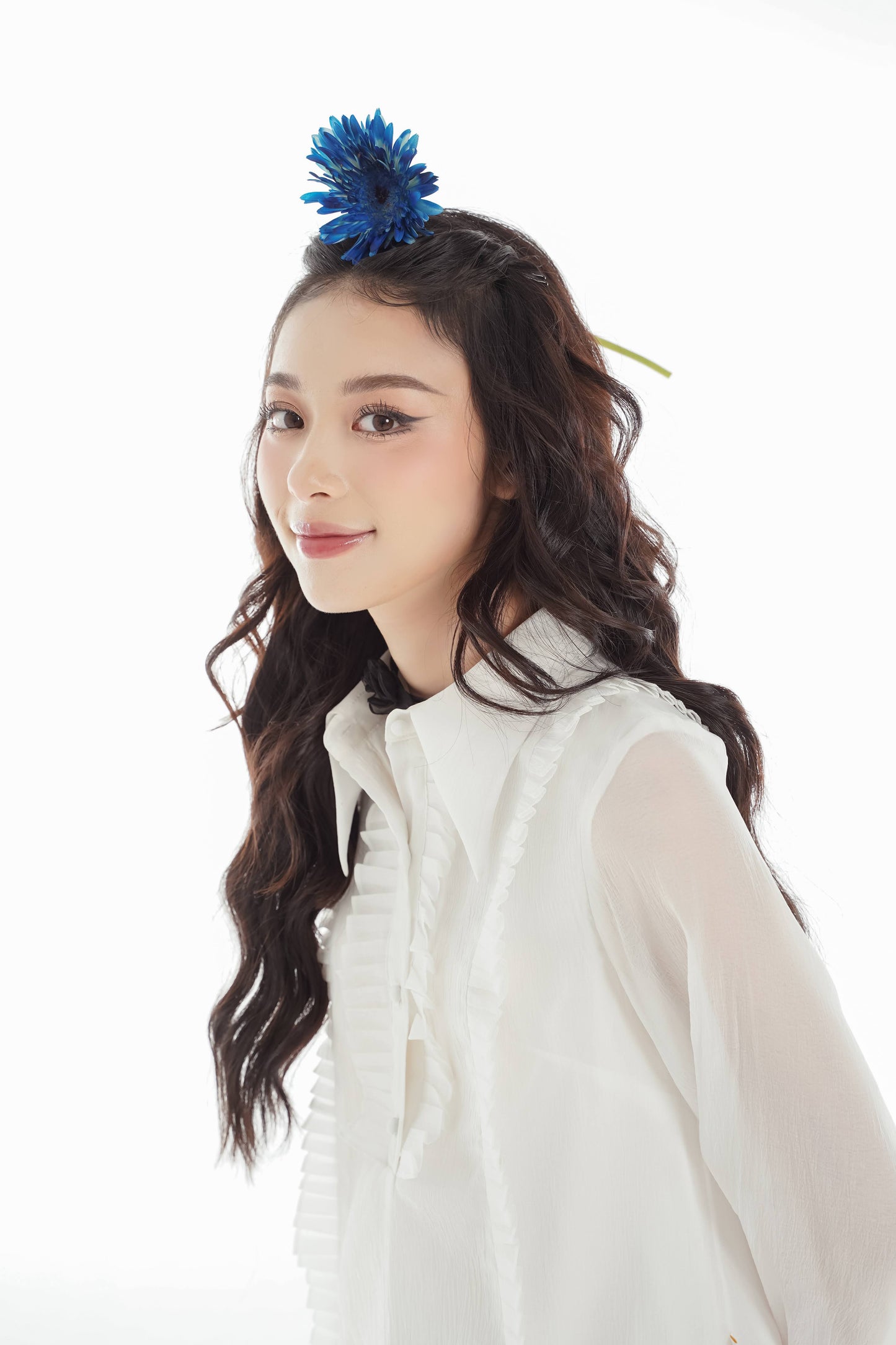 Hazen Dress - Mini Dress With Long Puffed Sleeves, Shirt Collar, Unique Design