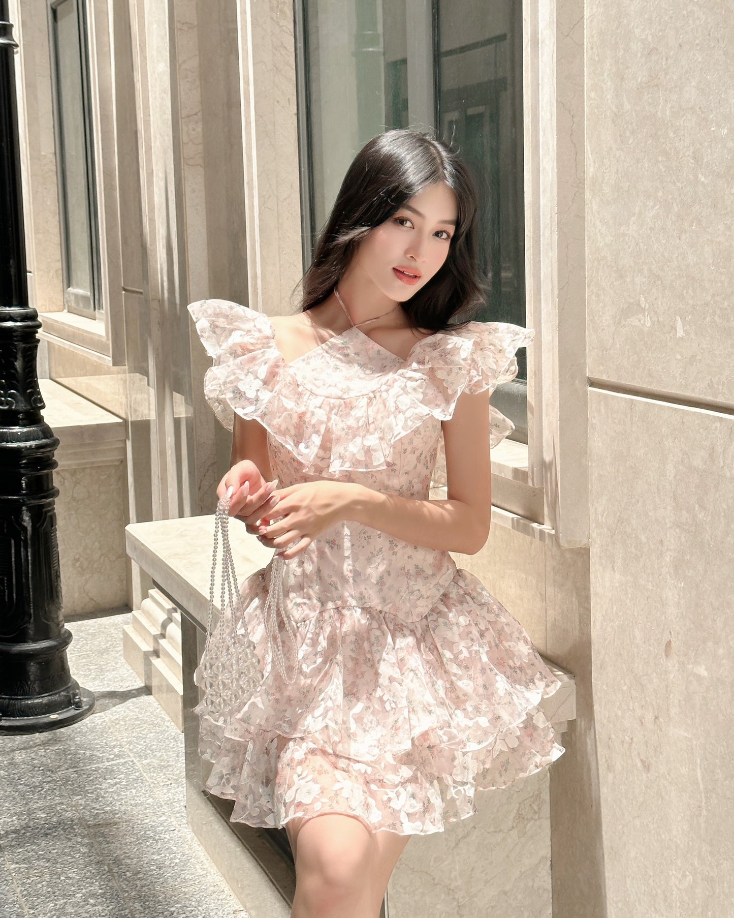 Soza Dress - Off-Shoulder Design, Flared Silhouette, Ruffled Bodice, And Layered Floral Pattern For A Luxurious And Elegant Look
