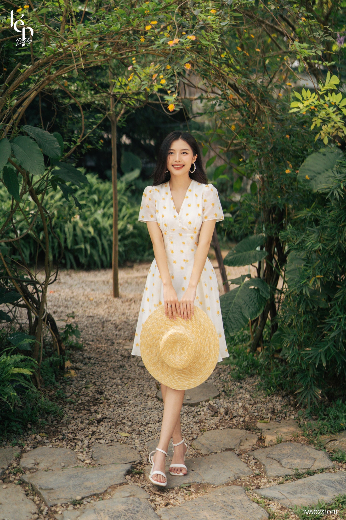 V-Neck Yellow Floral Dress