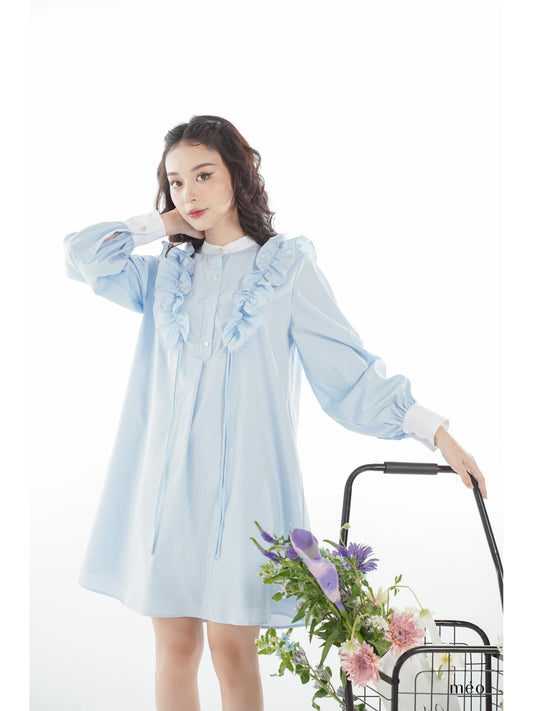 Oggy Dress - Loose Fit, Flowing Silhouette, Long Sleeves, and Ruffled Collar