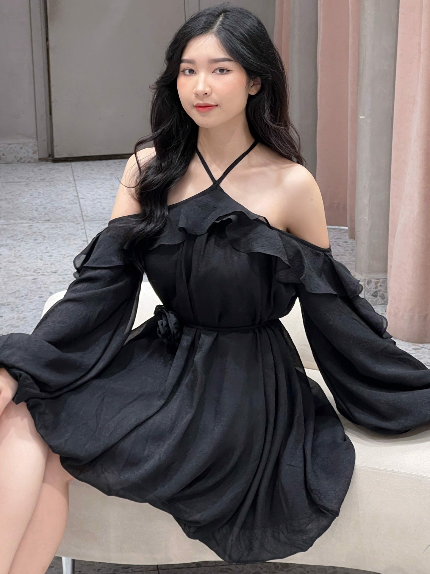 Tizi Dress - Off-shoulder Ruffle Dress, Elegant and Sophisticated