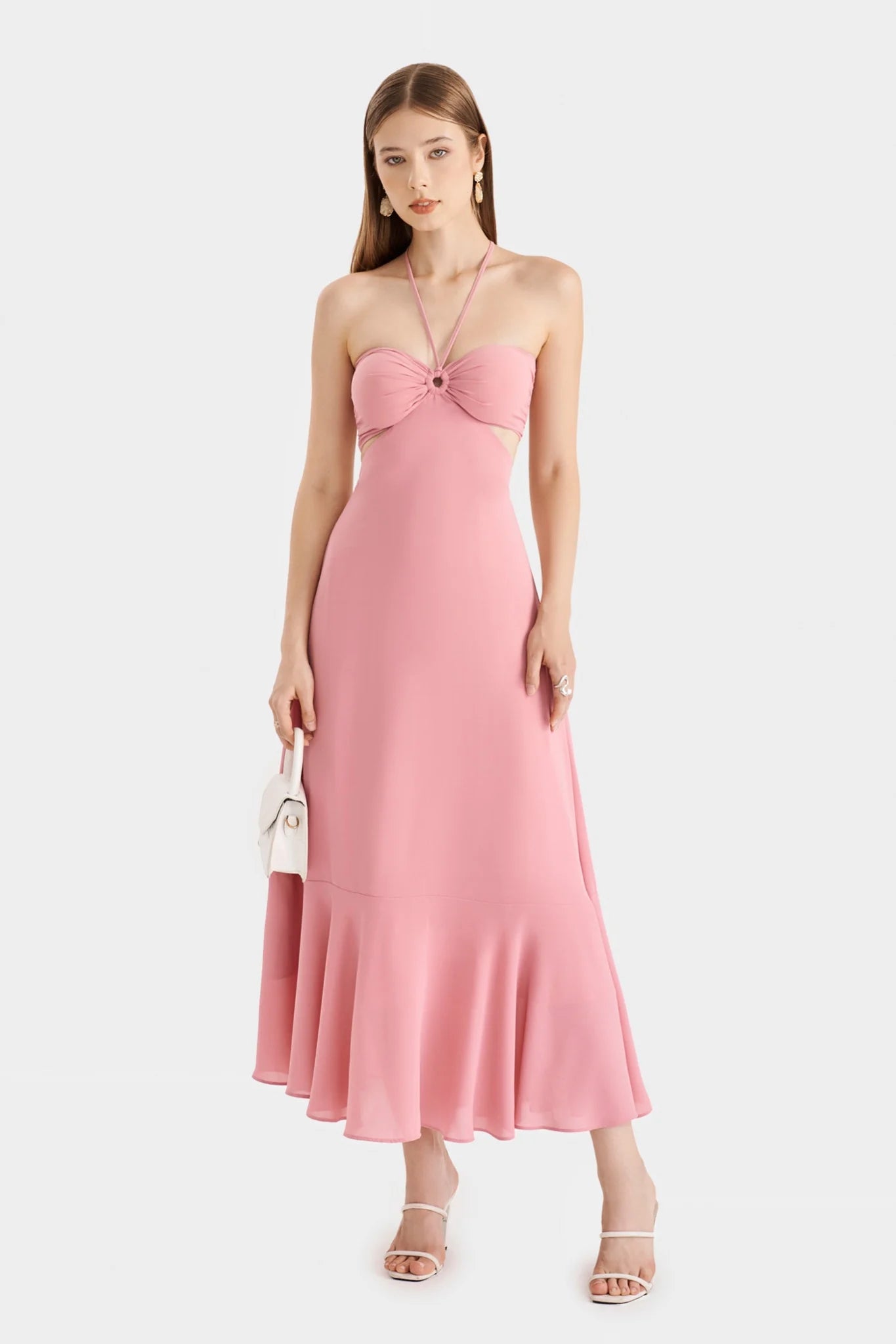 Chest Cup Cut Out Maxi Dress M / Pink Chest Cup Cut Out Maxi Dress M / Pink