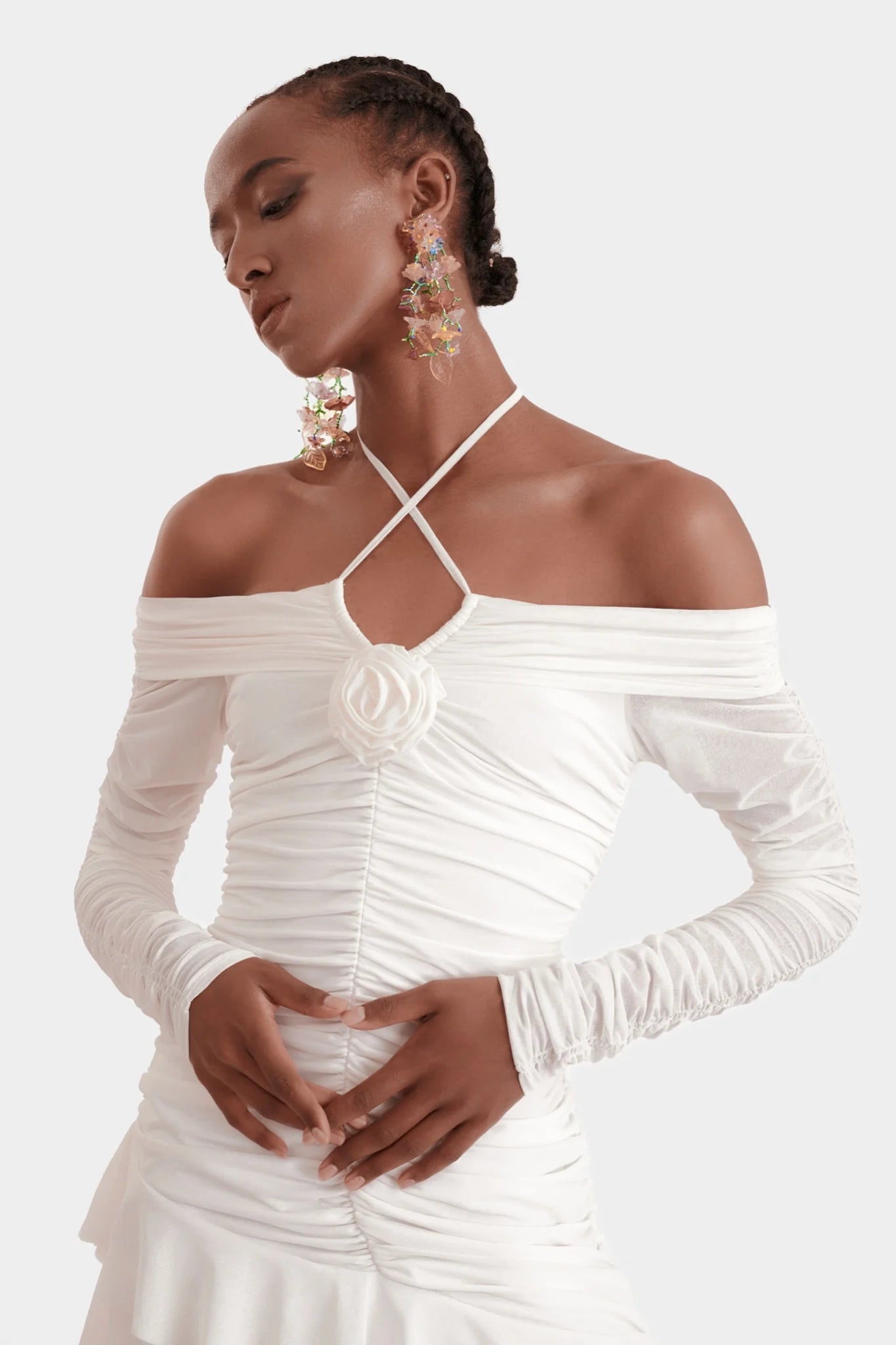 Off The Shoulder Long Sleeves Midi Dress