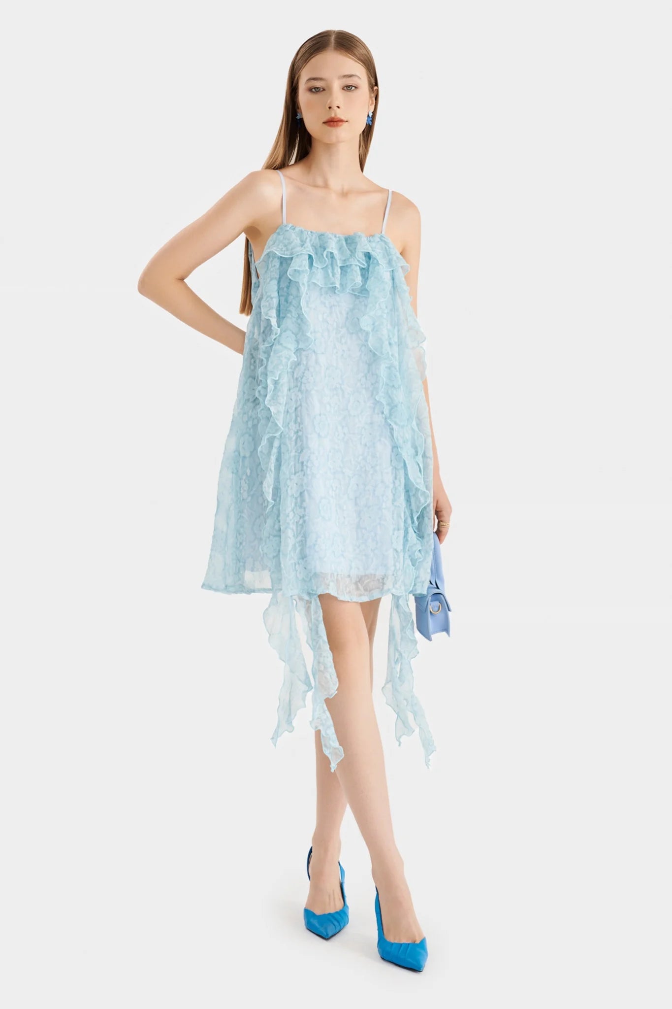 Loose and Bust 2 Straps Mini Dress S / Blue Loose and Bust 2 Straps Mini Dress S / Blue
