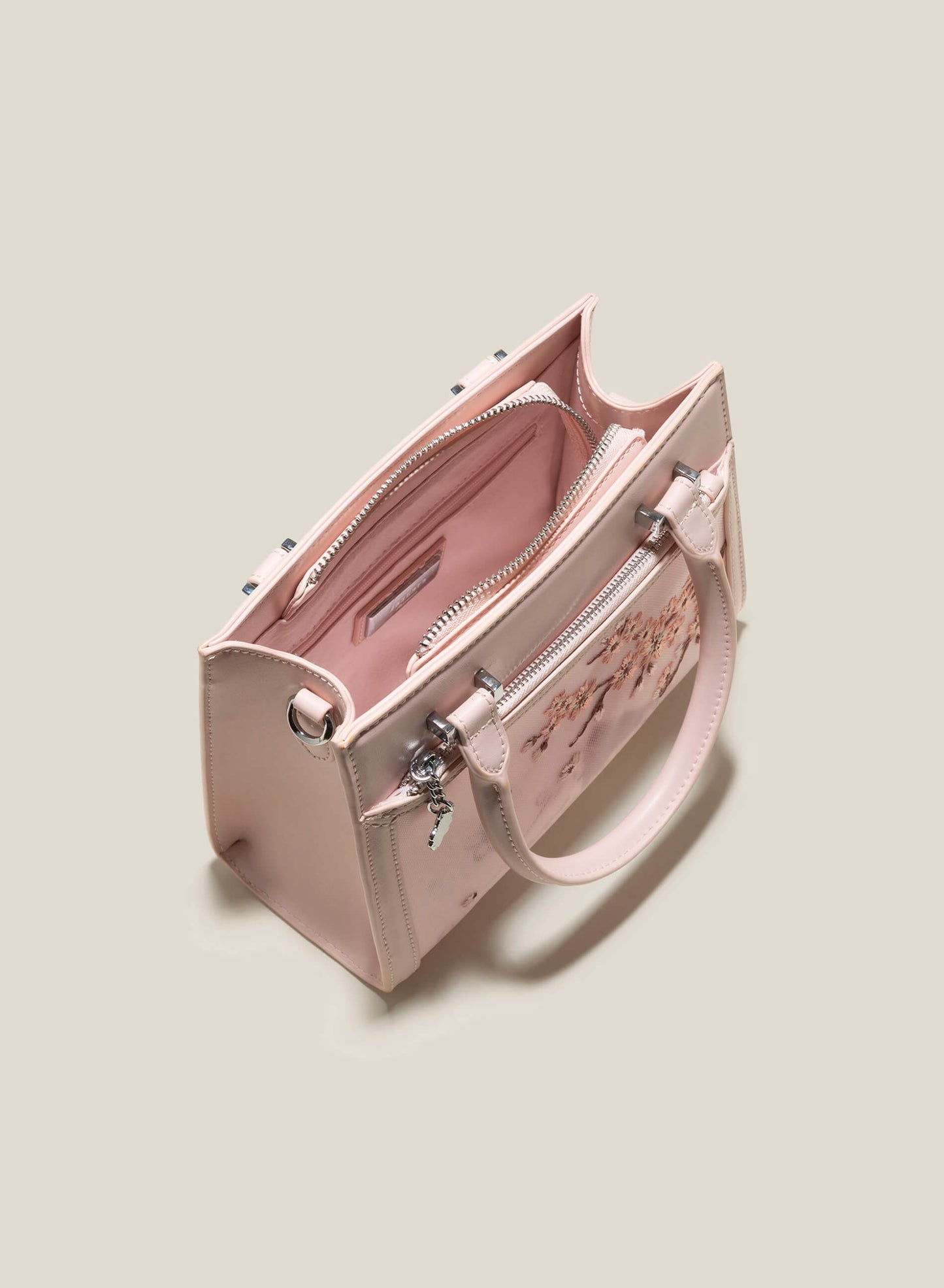 Sakura Embroidered Tote Handbag - Pink