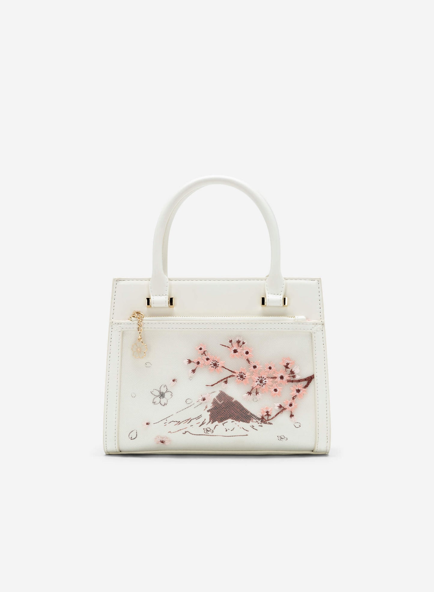 Sakura Embroidered Tote Handbag - White