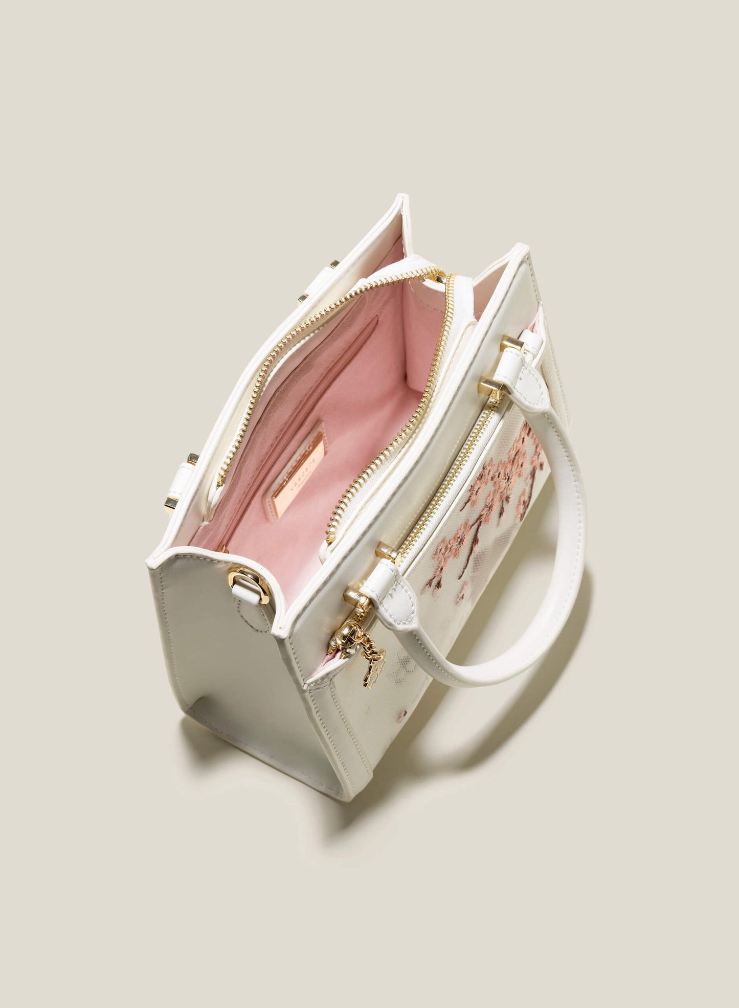 Sakura Embroidered Tote Handbag - White