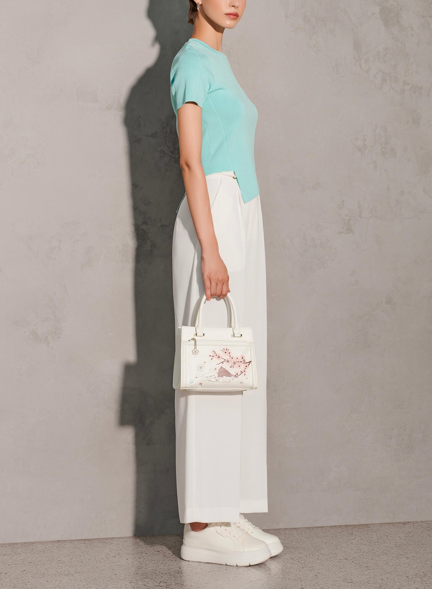 Sakura Embroidered Tote Handbag - White
