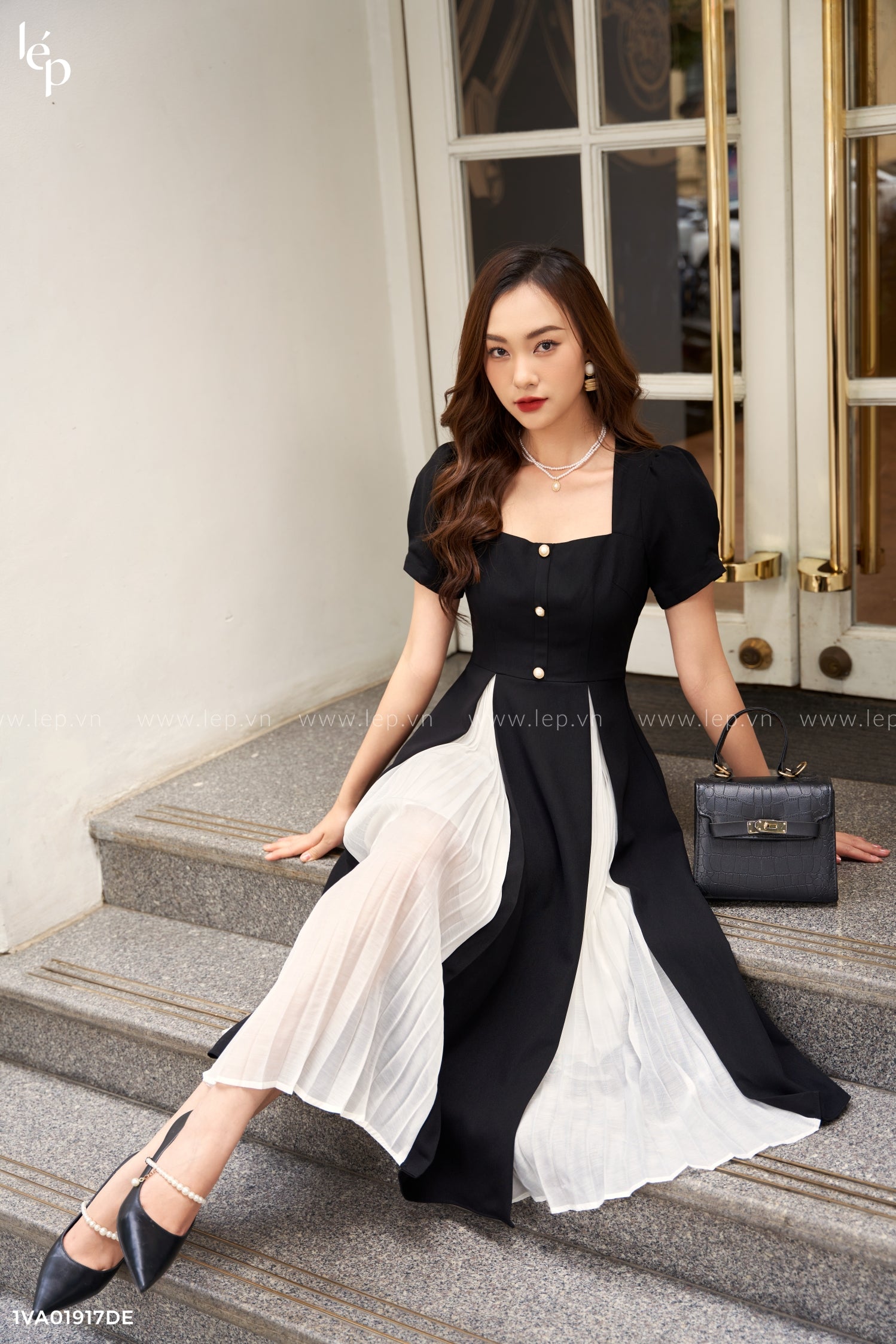 Pleated Square Neck Dress Pleated Square Neck Dress