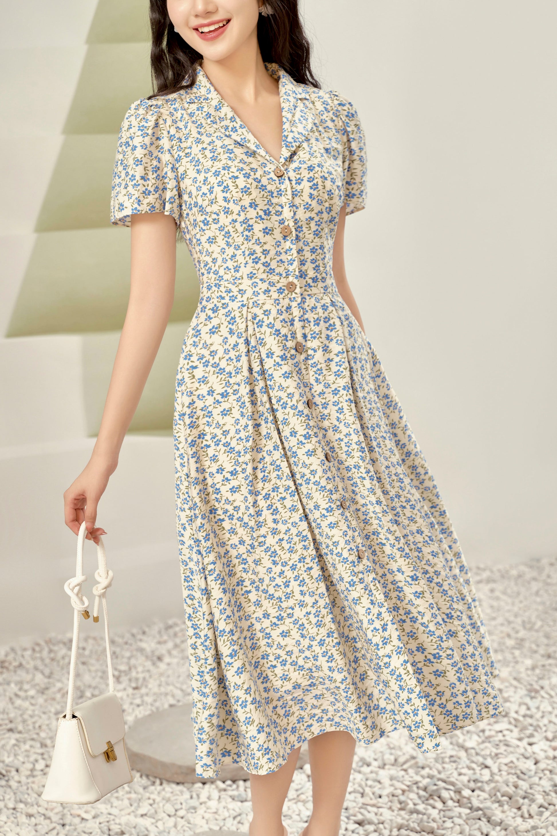 blue floral dress petite Women's Petite Summer Western Floral Shirt Dress, Blue