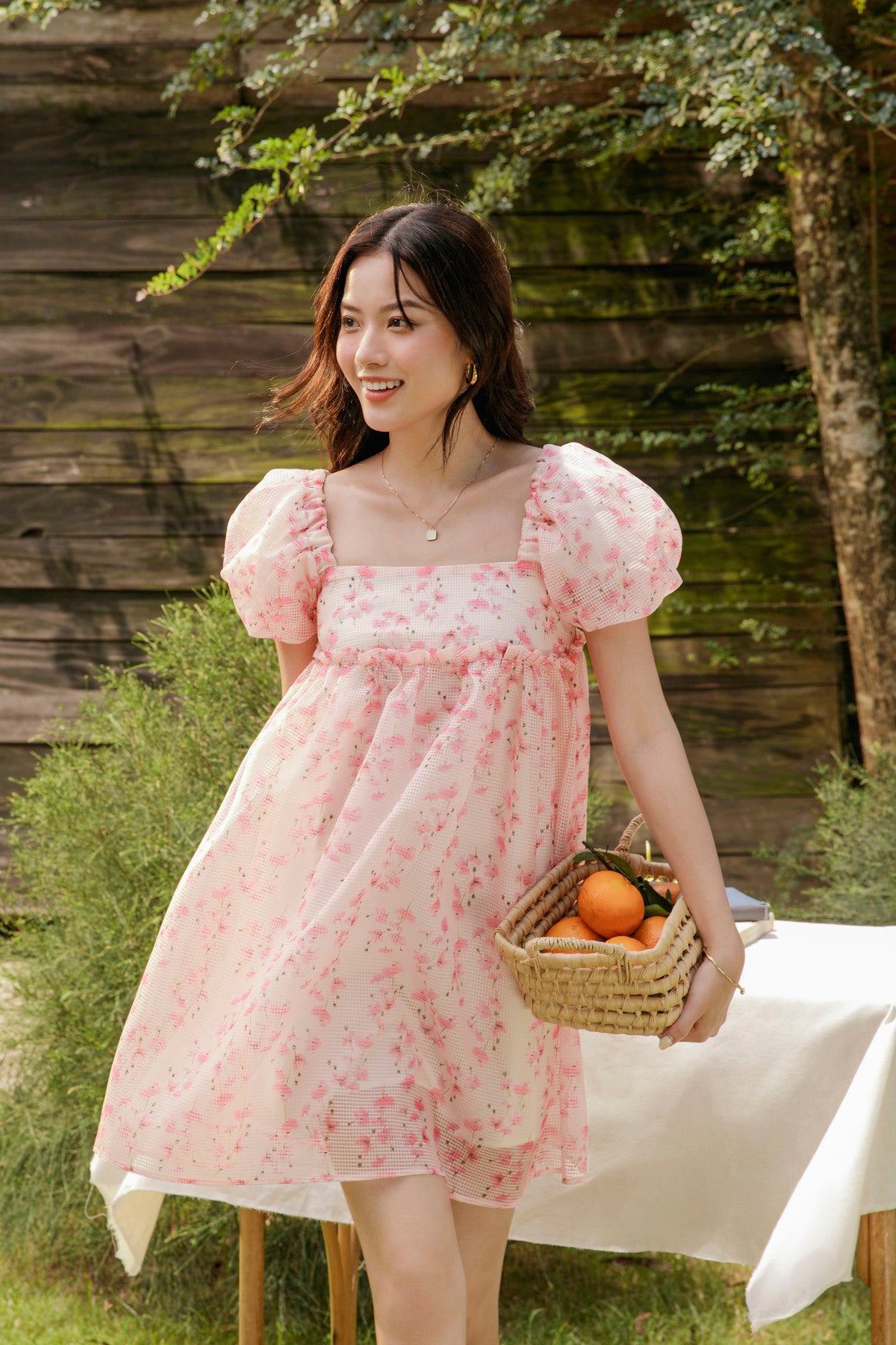 pink puff sleeve babydoll dress Short Puff Sleeves Pink A-line Babydoll Dress Dressesforparty
