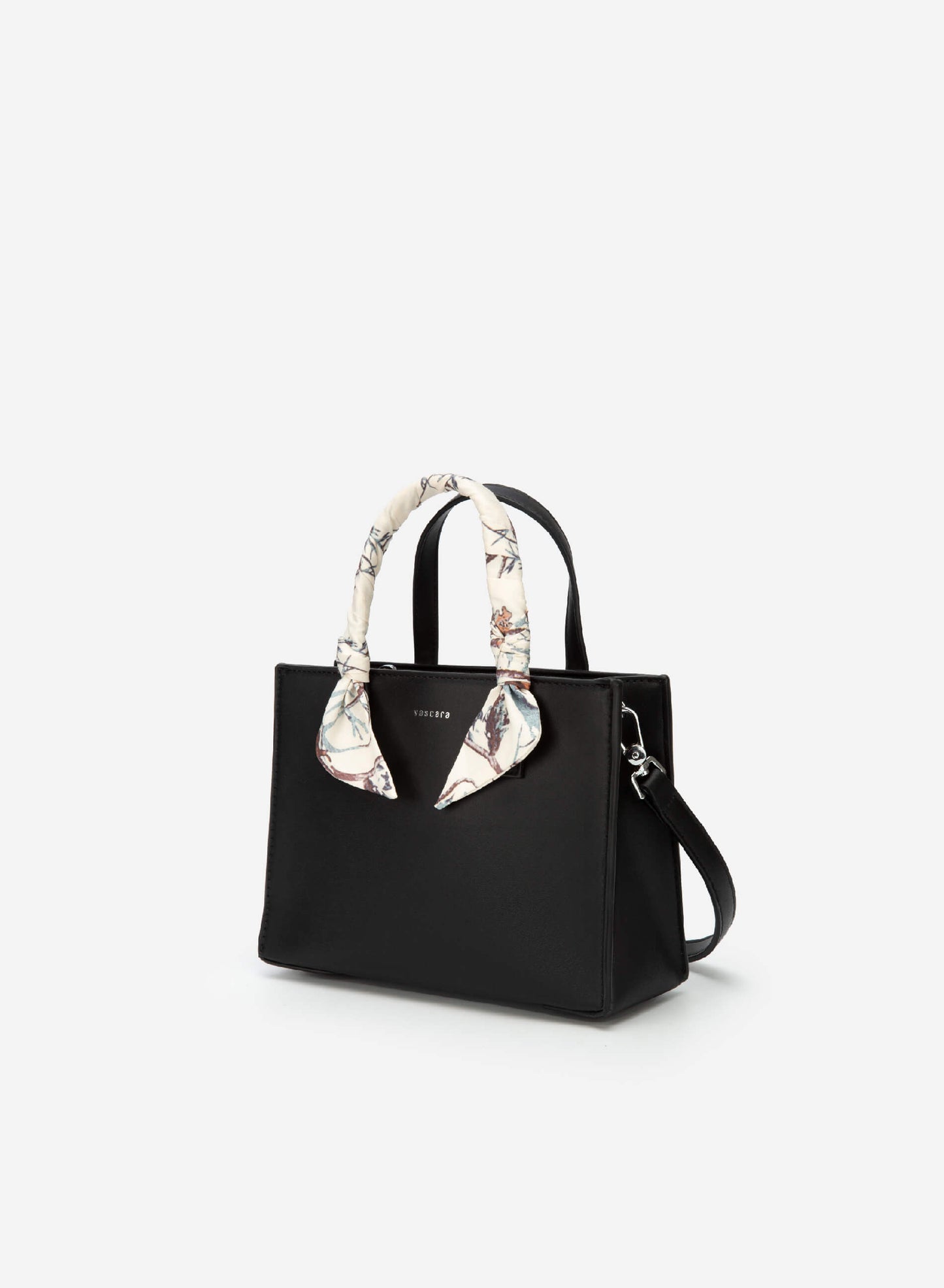 Floral Cloth Décor Handbag - Black